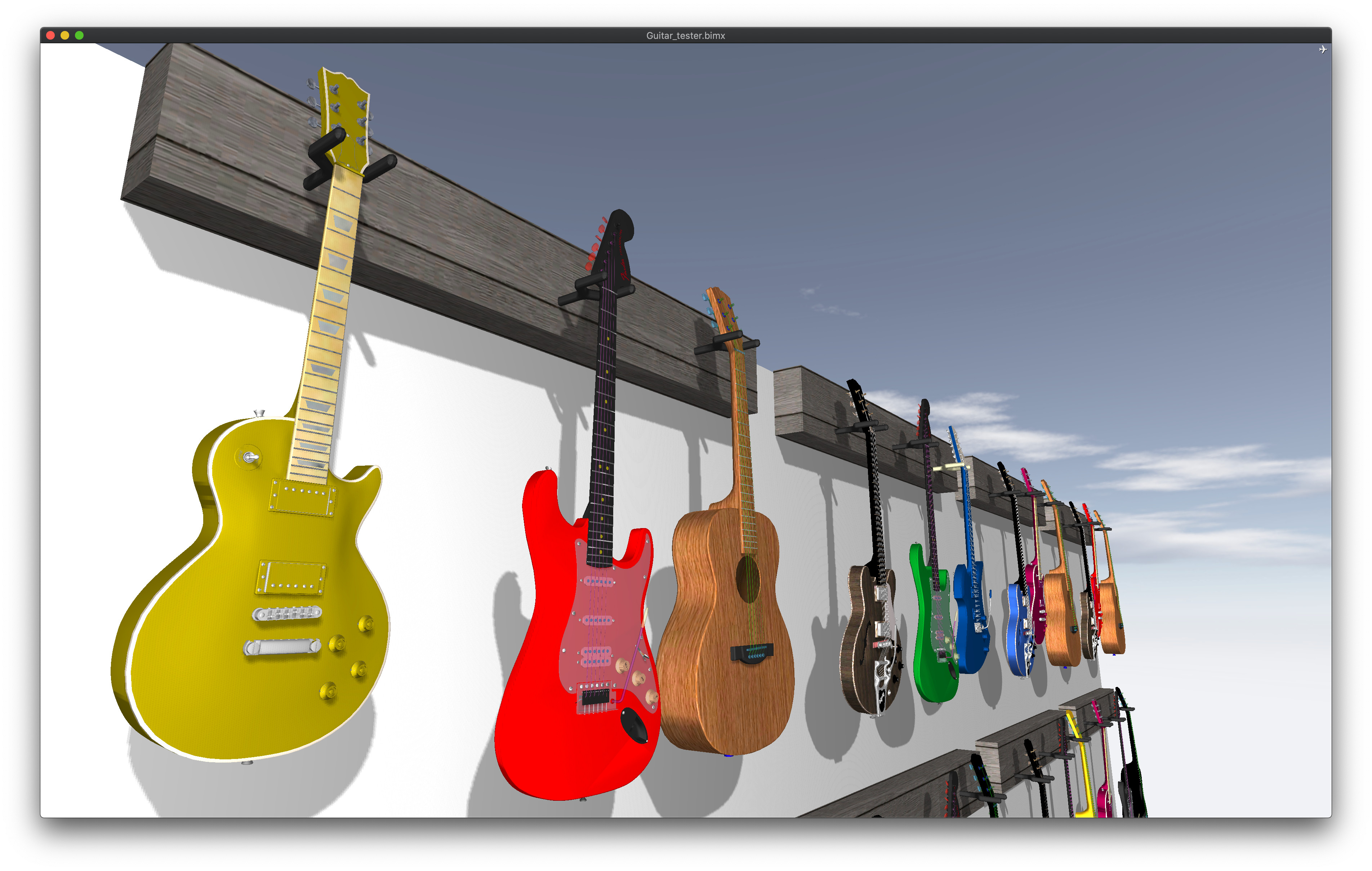 Here is a view of the same wall of guitars in BIMx viewer - looks pretty decent despite BIMx low-fi 3D engine.