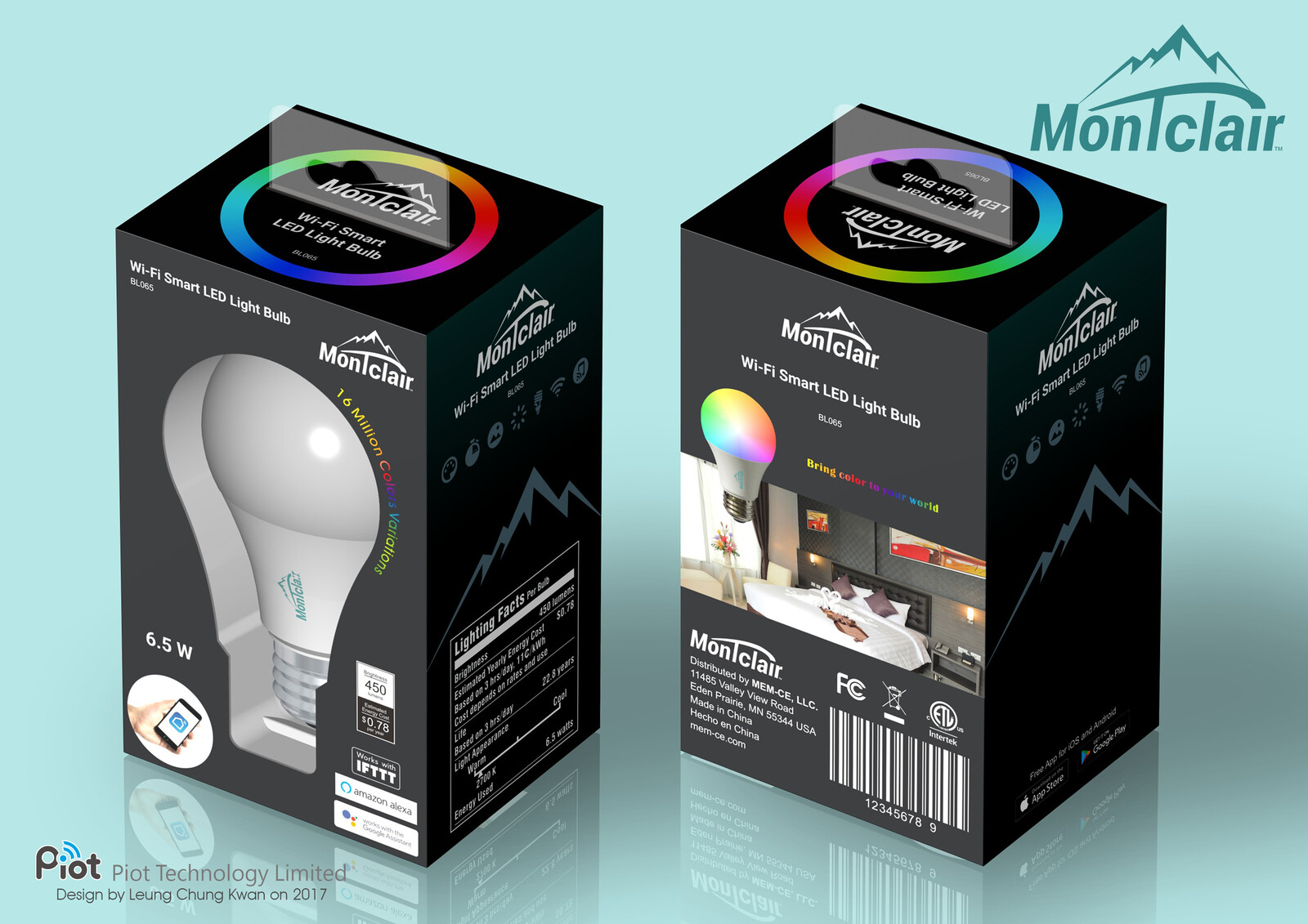 💎 Color Gift Box | Design by Leung Chung Kwan on 2018 💎
Product︰Wi-Fi Smart Light Bulb BL065
Brand Name︰MonTclair | Client︰Piot Technology Limited
Graphic Design Specification︰http://bit.ly/pi081-v1-2