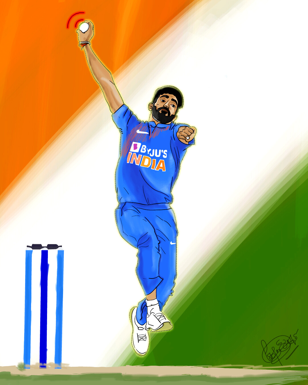Gokul Ram GV  Sketch Indian cricketer Jasprit Bumrah