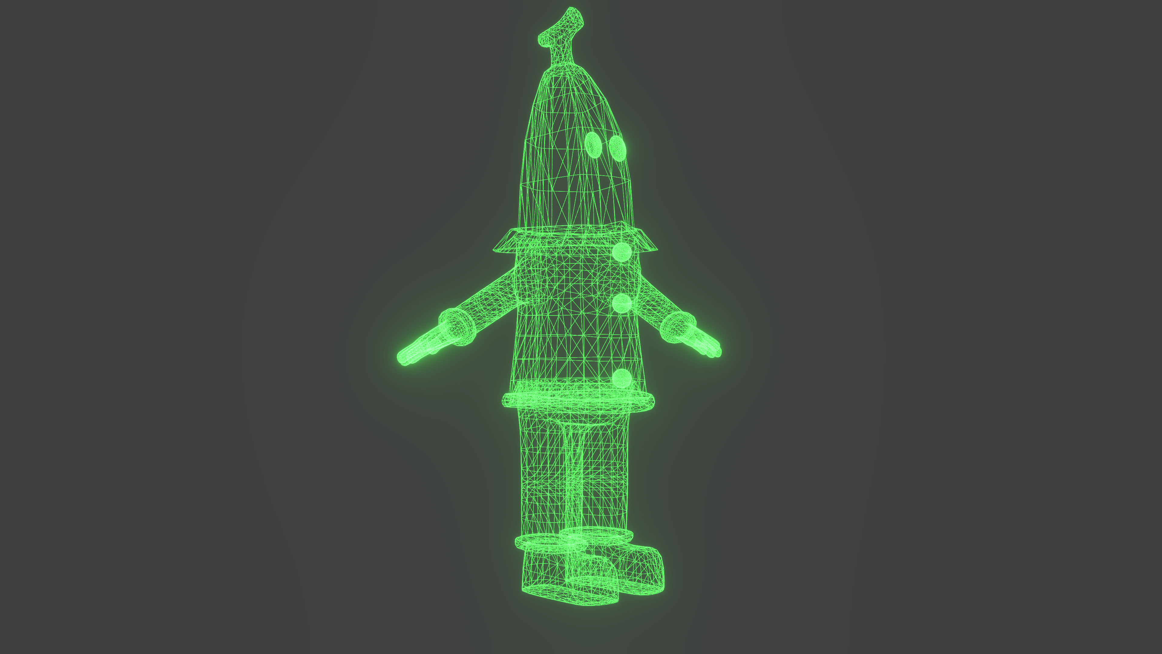 Green and glowy wireframe, so you know it's from a 1990s show reel on the world's first CGI cartoon.