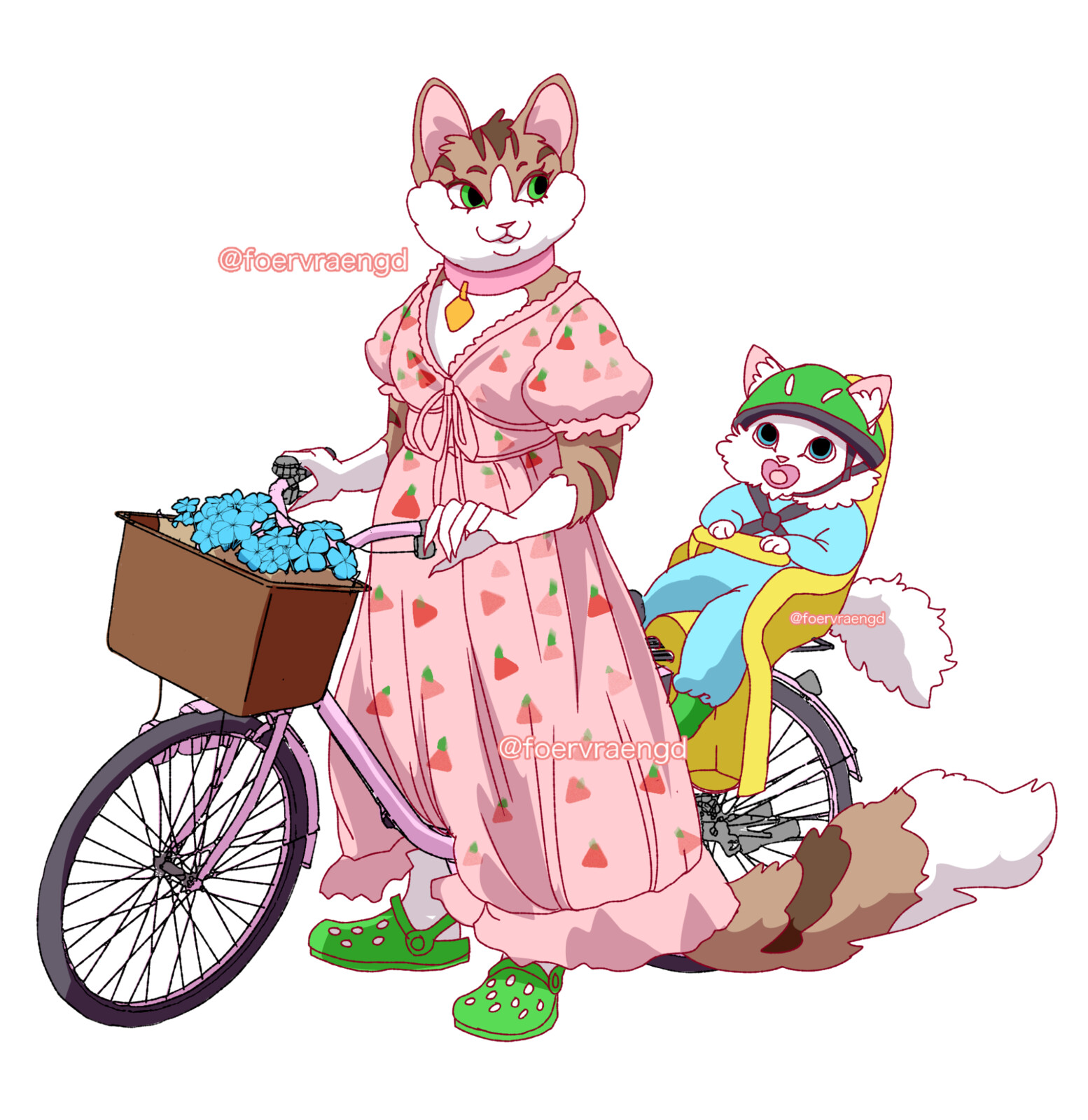 Firestars sister Princess, not part of any clan so she rides on a mommy bike with her baby instead.