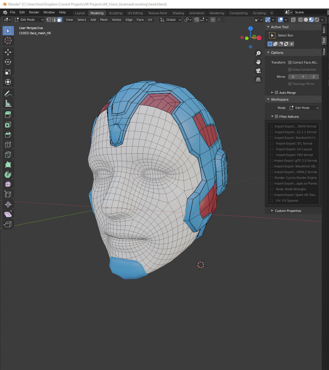 Modeled the details of the head in Blender working off of the AR Kit basic meshes. 