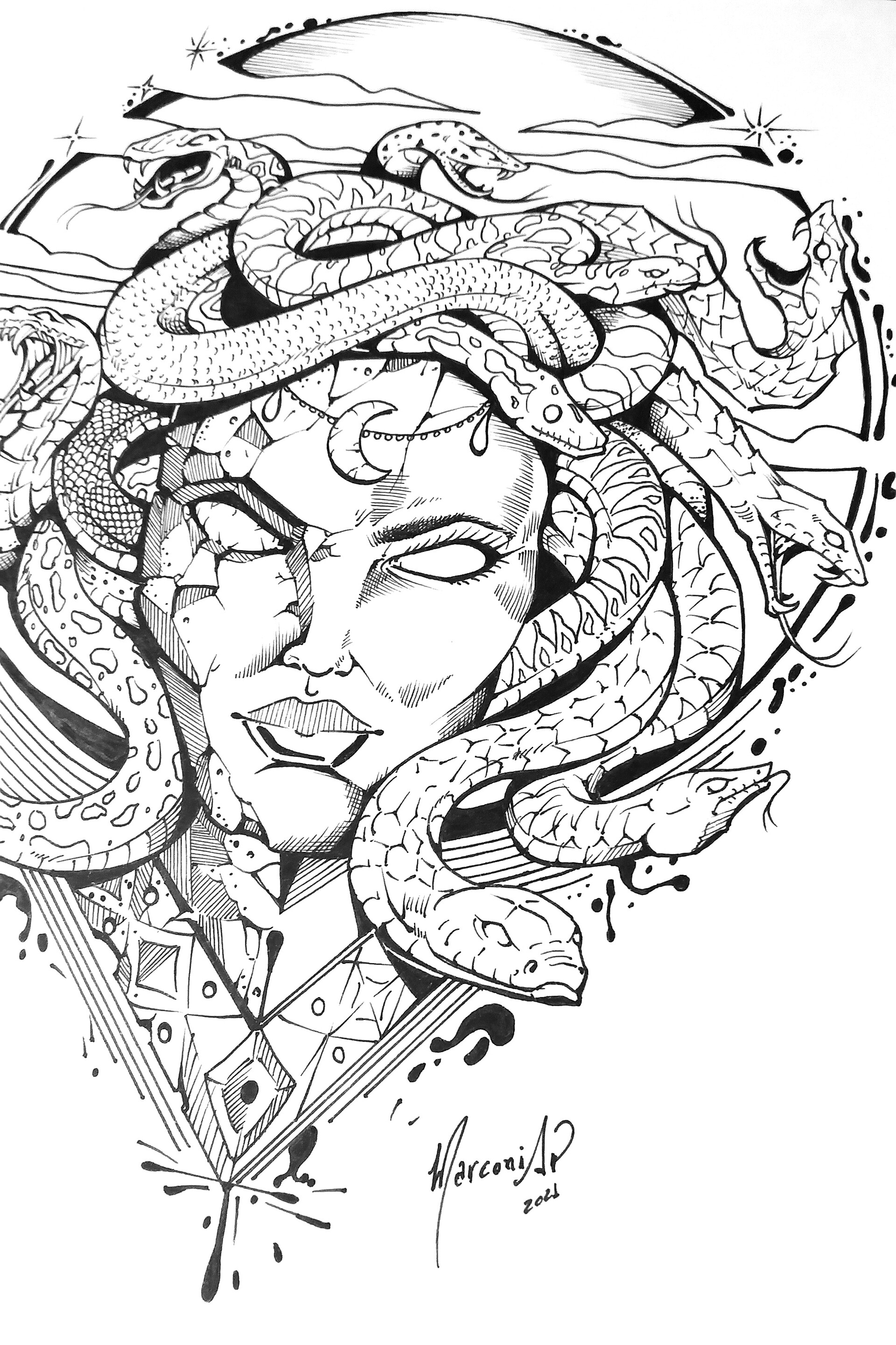 Medusa Tattoo Stencil Vector Stamp Illustration Coloring Stock Vector   Adobe Stock