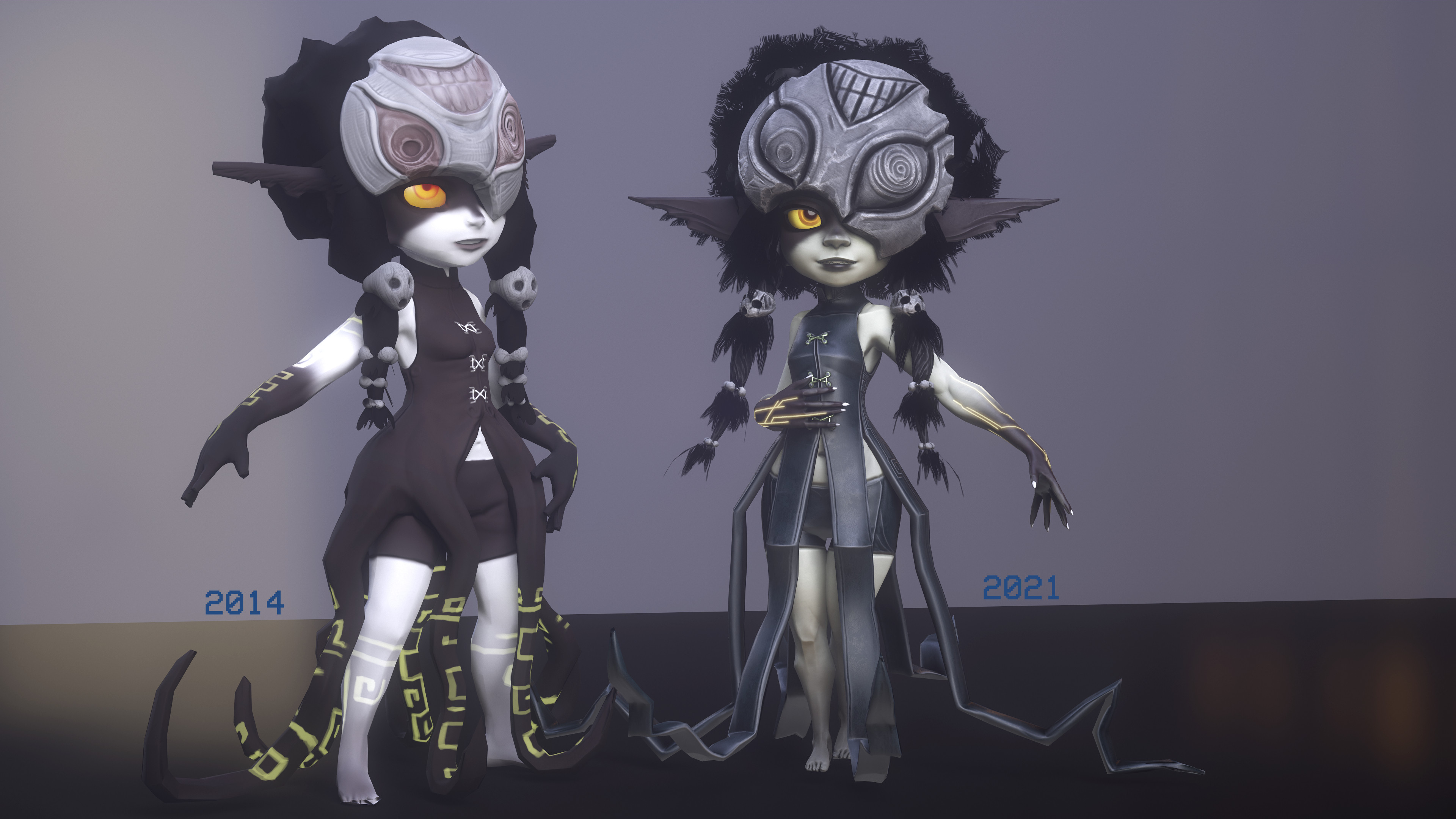 on the left is the old piece I did back in 2014ish, rendered em both side by side in Marmoset!