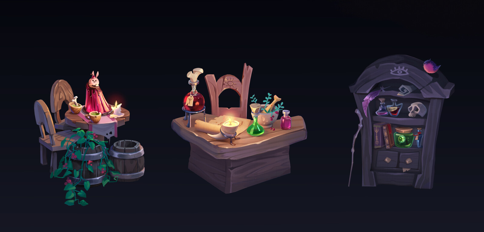 
dinner table, workplace, cupboard


