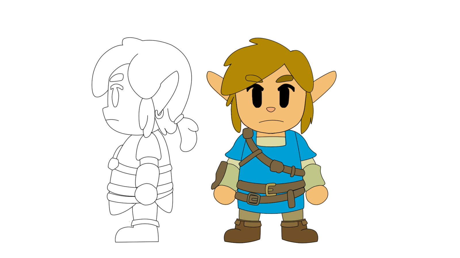 2d orthographic layout of the basic shapes of the character 