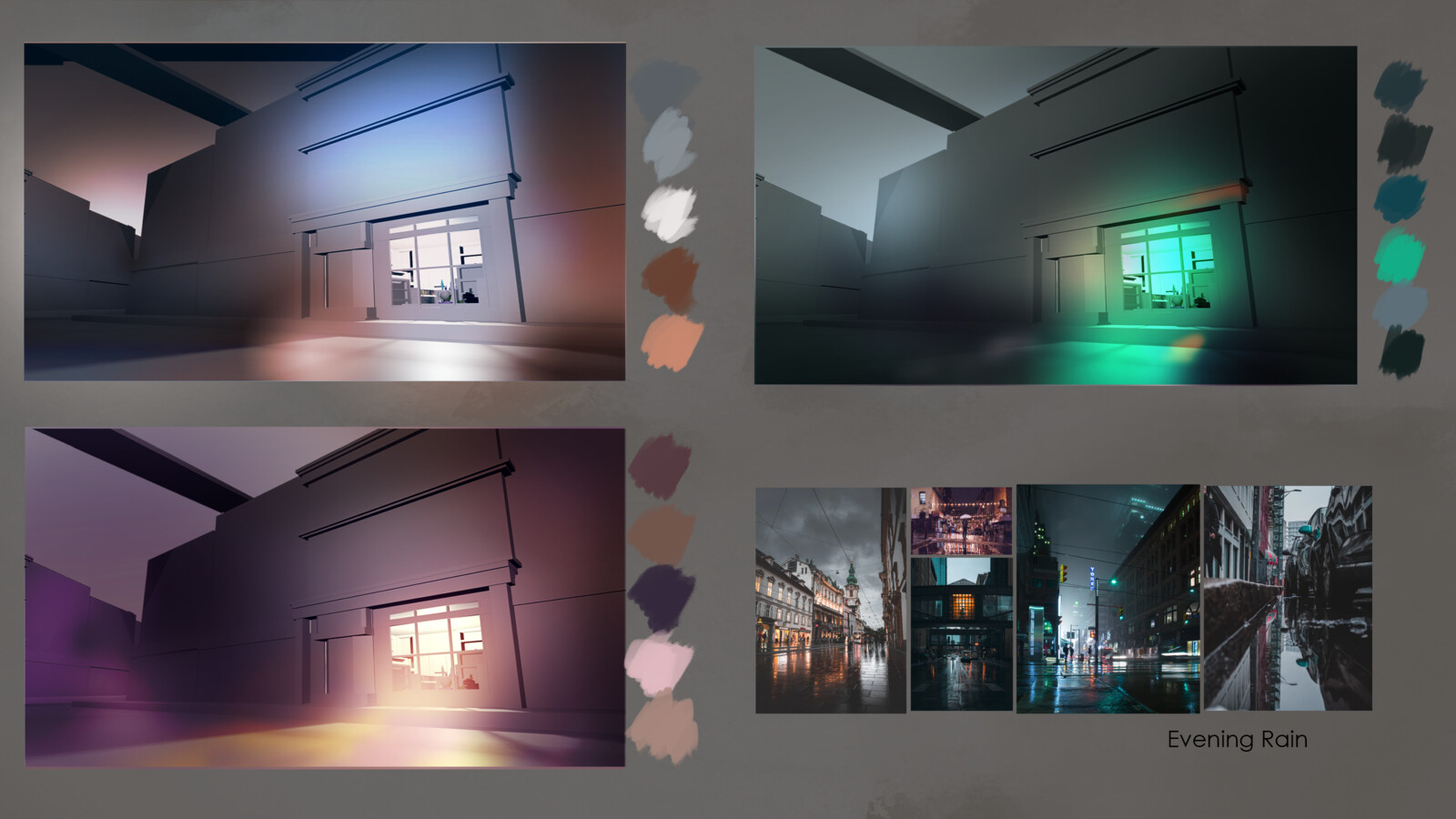 Colour pallet thoughts (just a quick mock up to decide the kind of evening light I wanted 