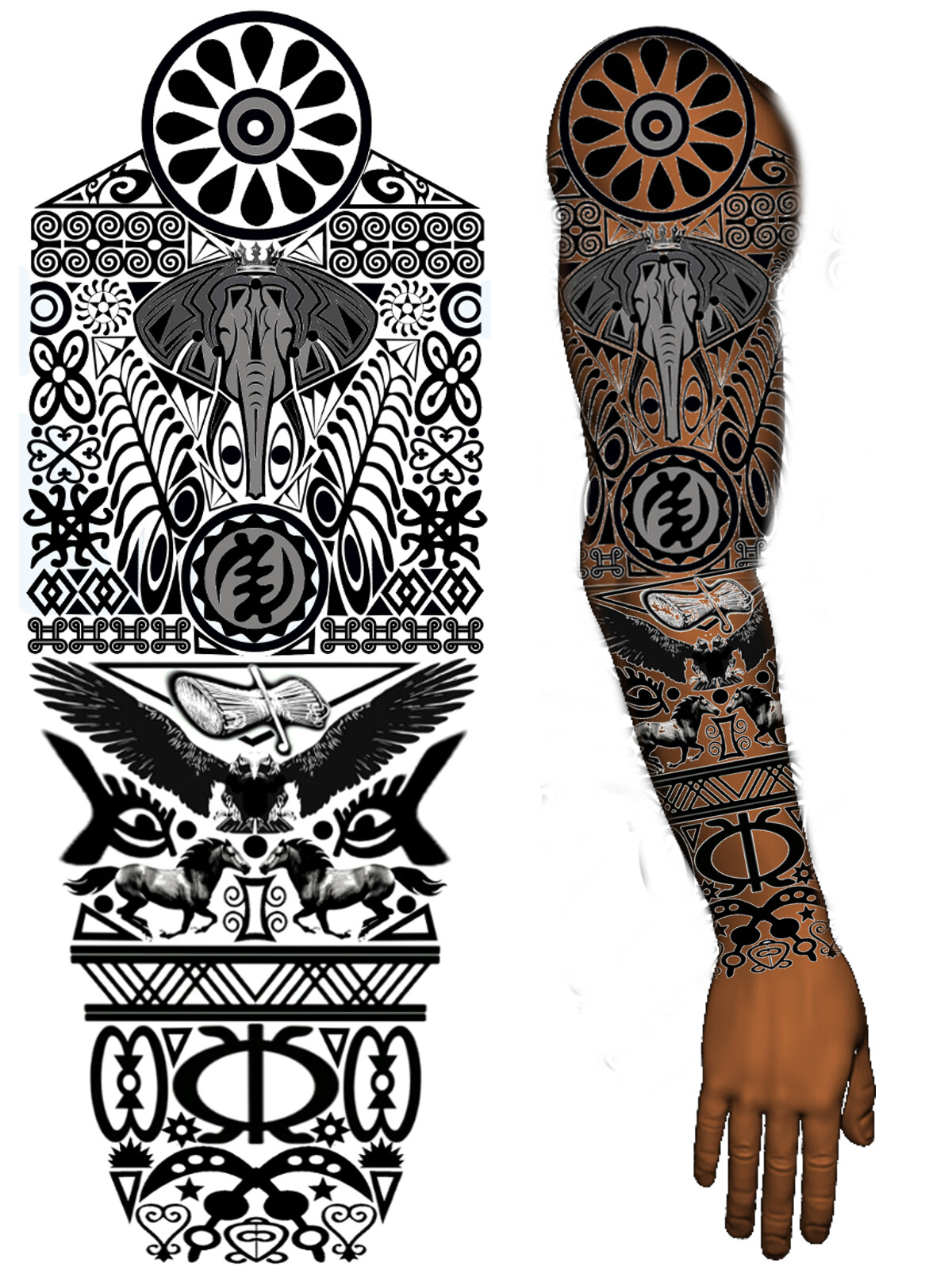 Thehound Ofulster - Adinkra African tribal full sleeve tattoo
