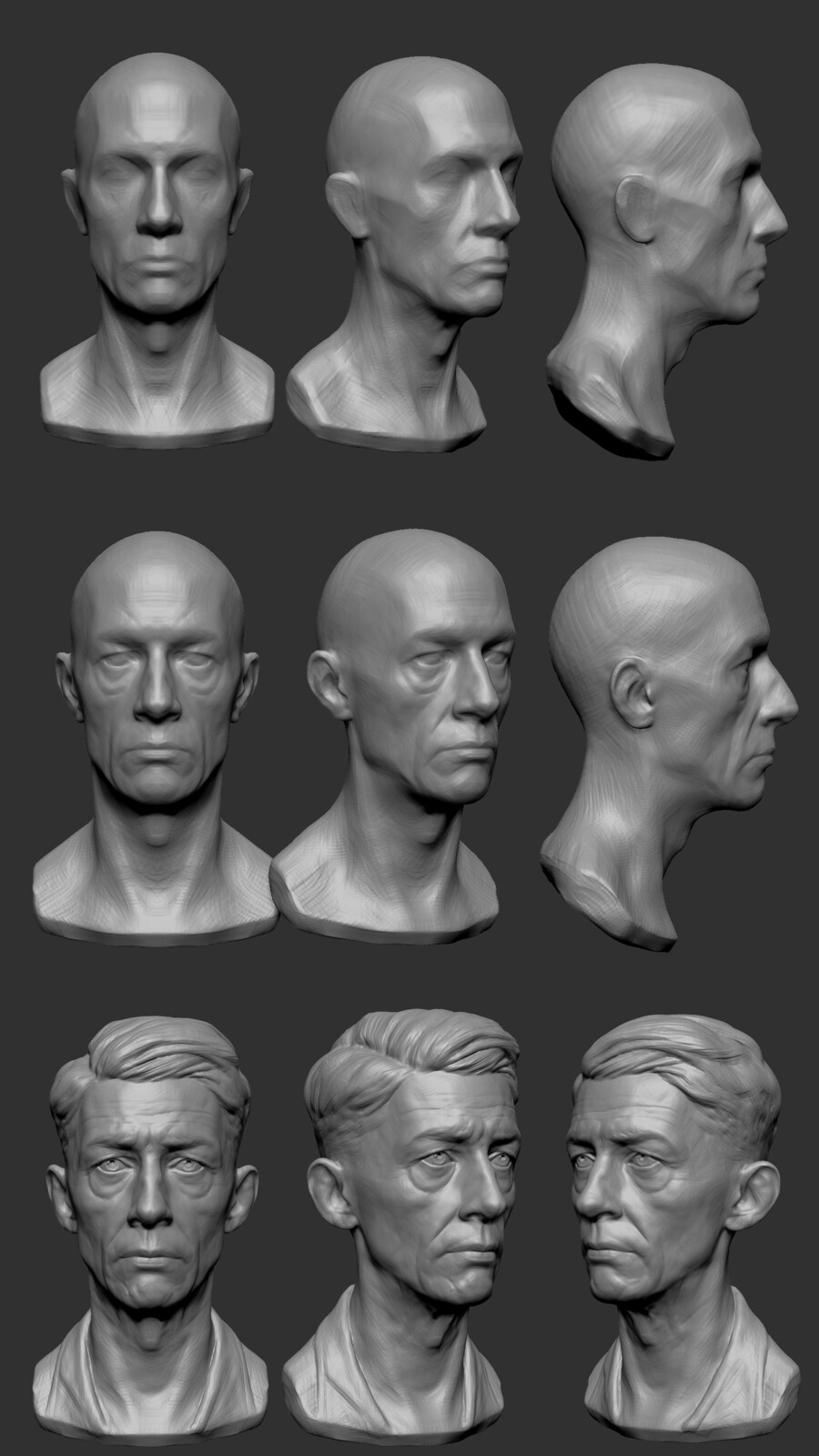 Some people asked about process, unfortunately I don't have a video but this shows the progress. As you can see, I don't really get the likeness until the final stages of the sculpt.
