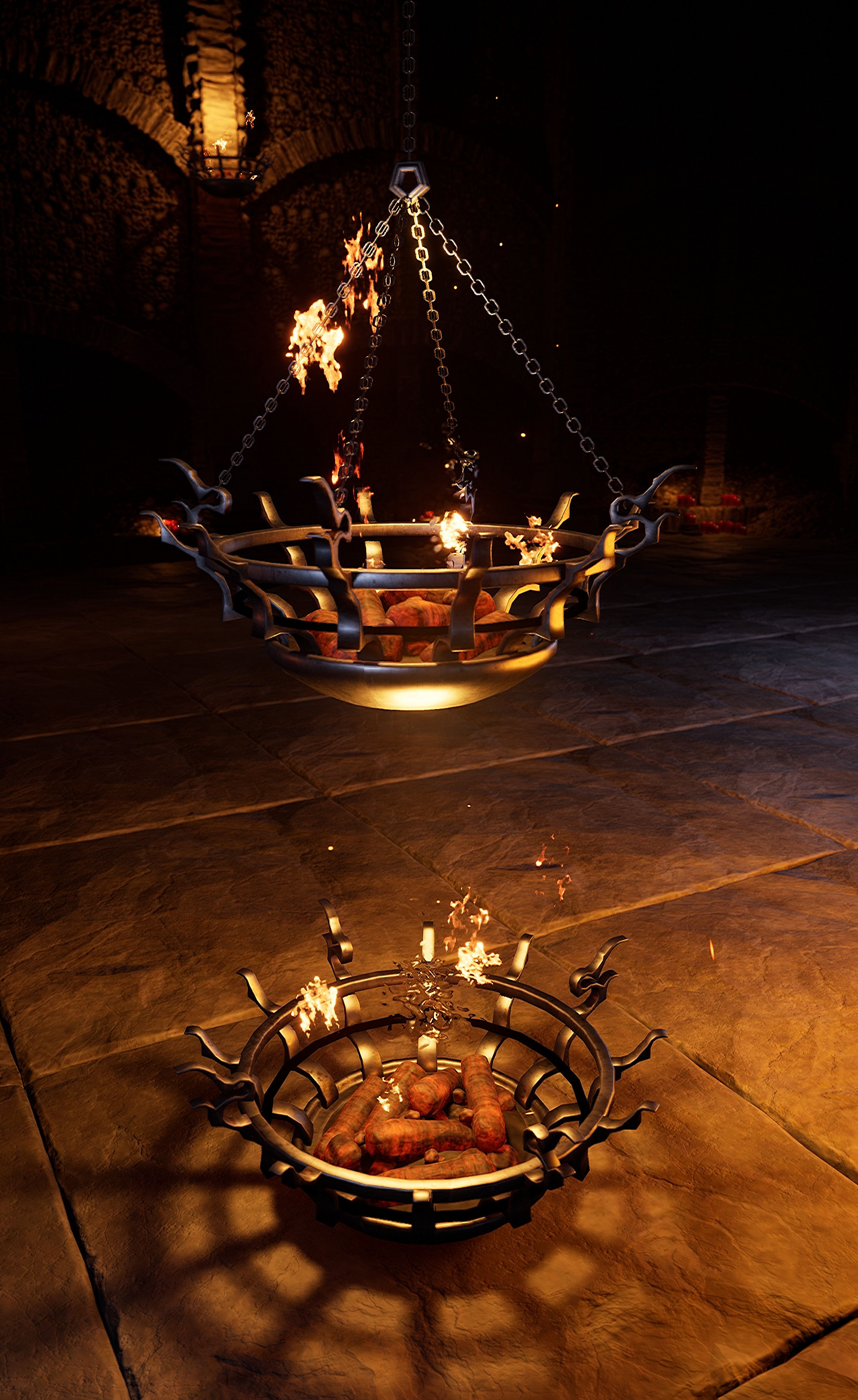 Fire Braziers, Ground/Hanging Variant. 
(Fire Particle is UE4 starter content)