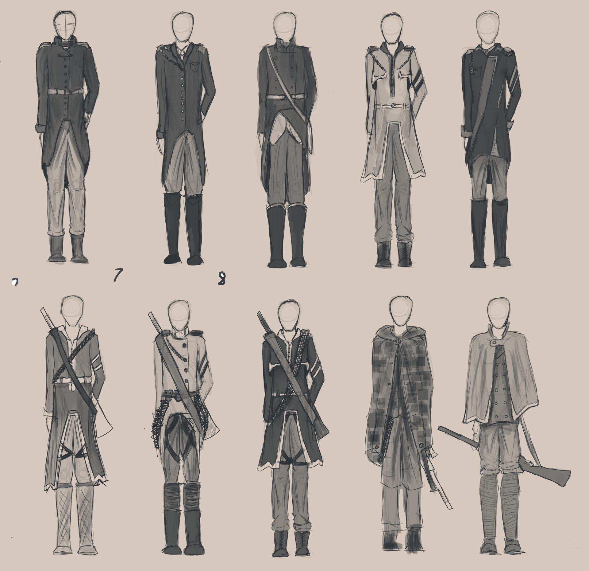 ArtStation - Character clothes ideas and sketch of final choice