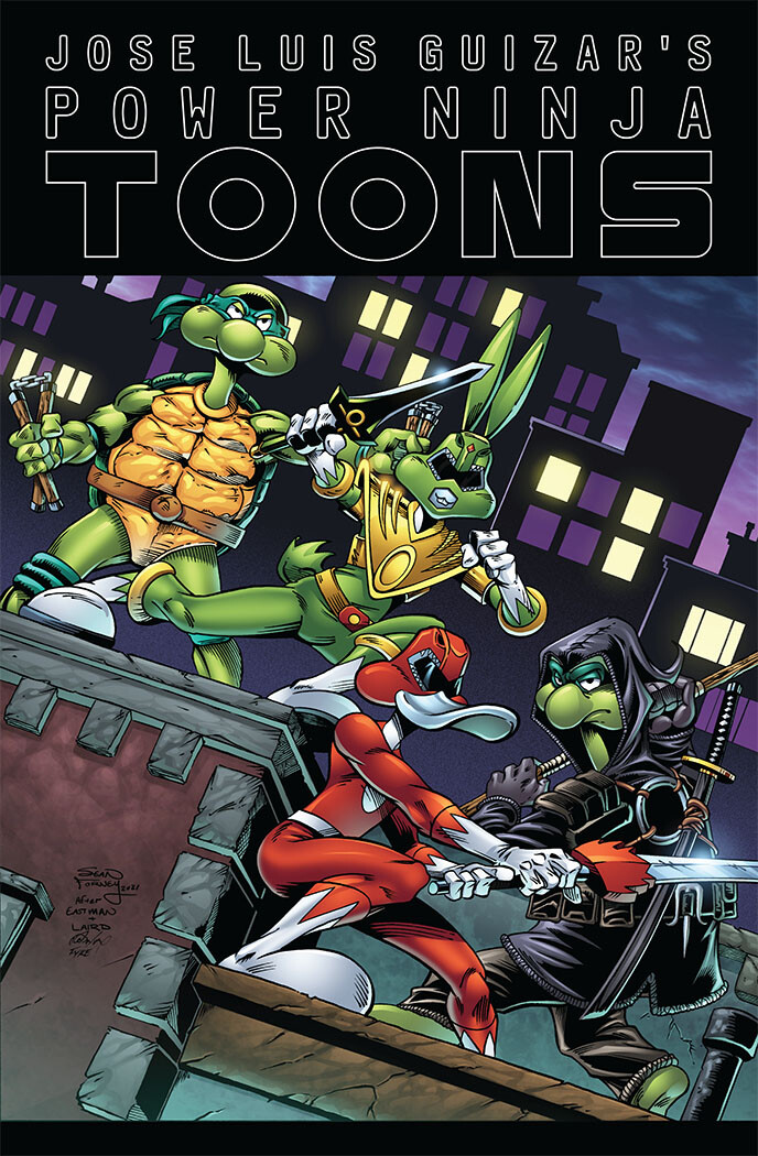 Power Ninja Toons TMNT homage cover 

Pencils and colors by Sean Forney 

Inks by Rodney Fyke

Text by Dave Lentz 