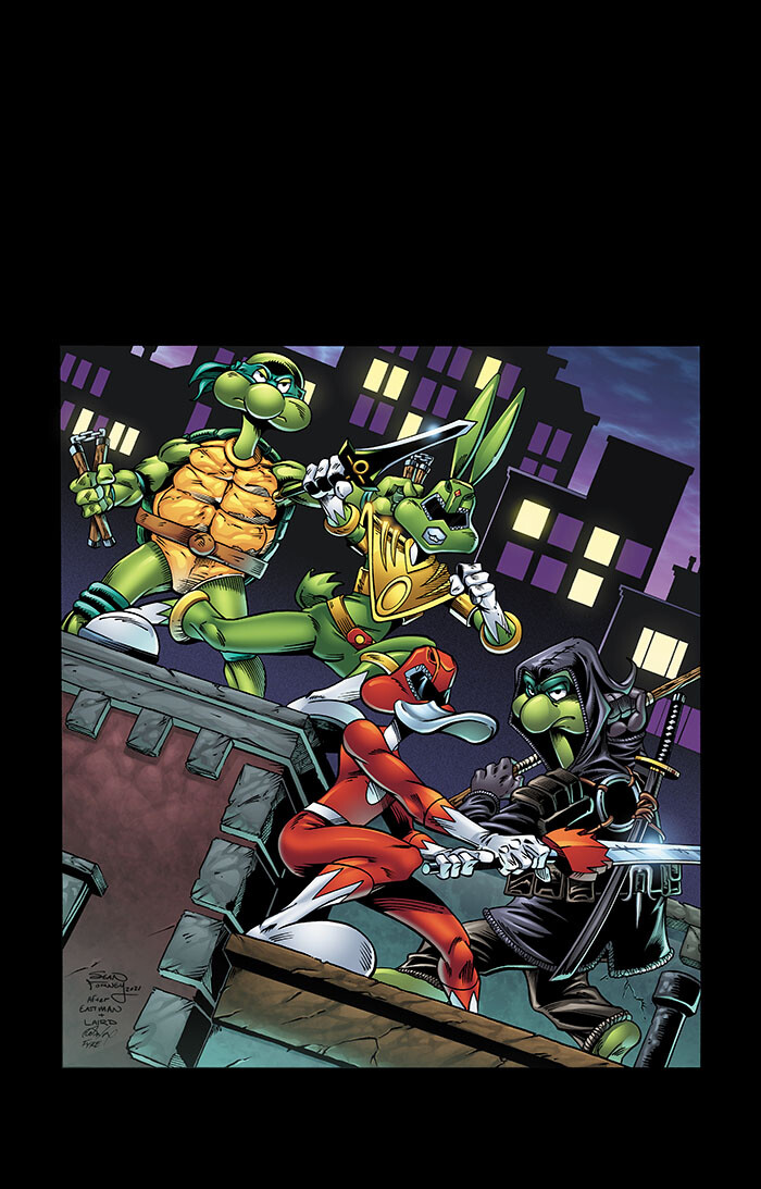 Power Ninja Toons TMNT homage cover 

Pencils and colors by Sean Forney 

Inks by Rodney Fyke
