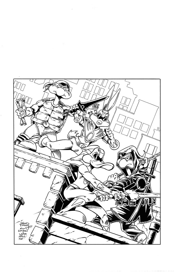 Power Ninja Toons TMNT homage cover 

Pencils by Sean Forney 

Inks by Rodney Fyke

Text by Dave Lentz 