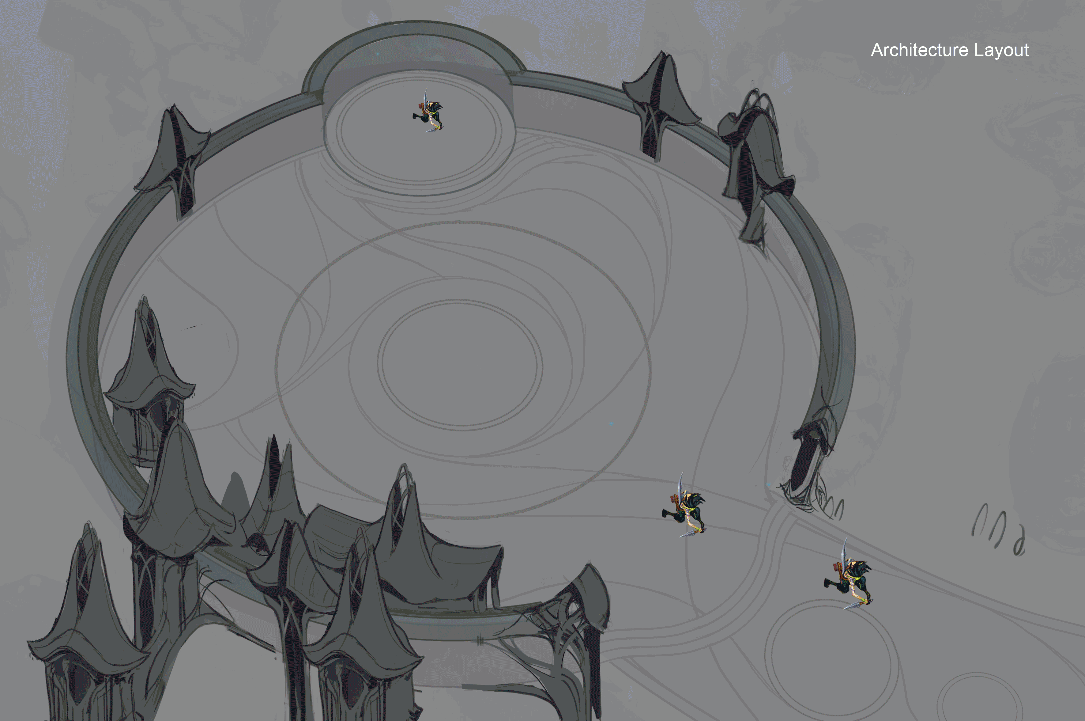 Process gif of the base layout, including architecture, color, and integration