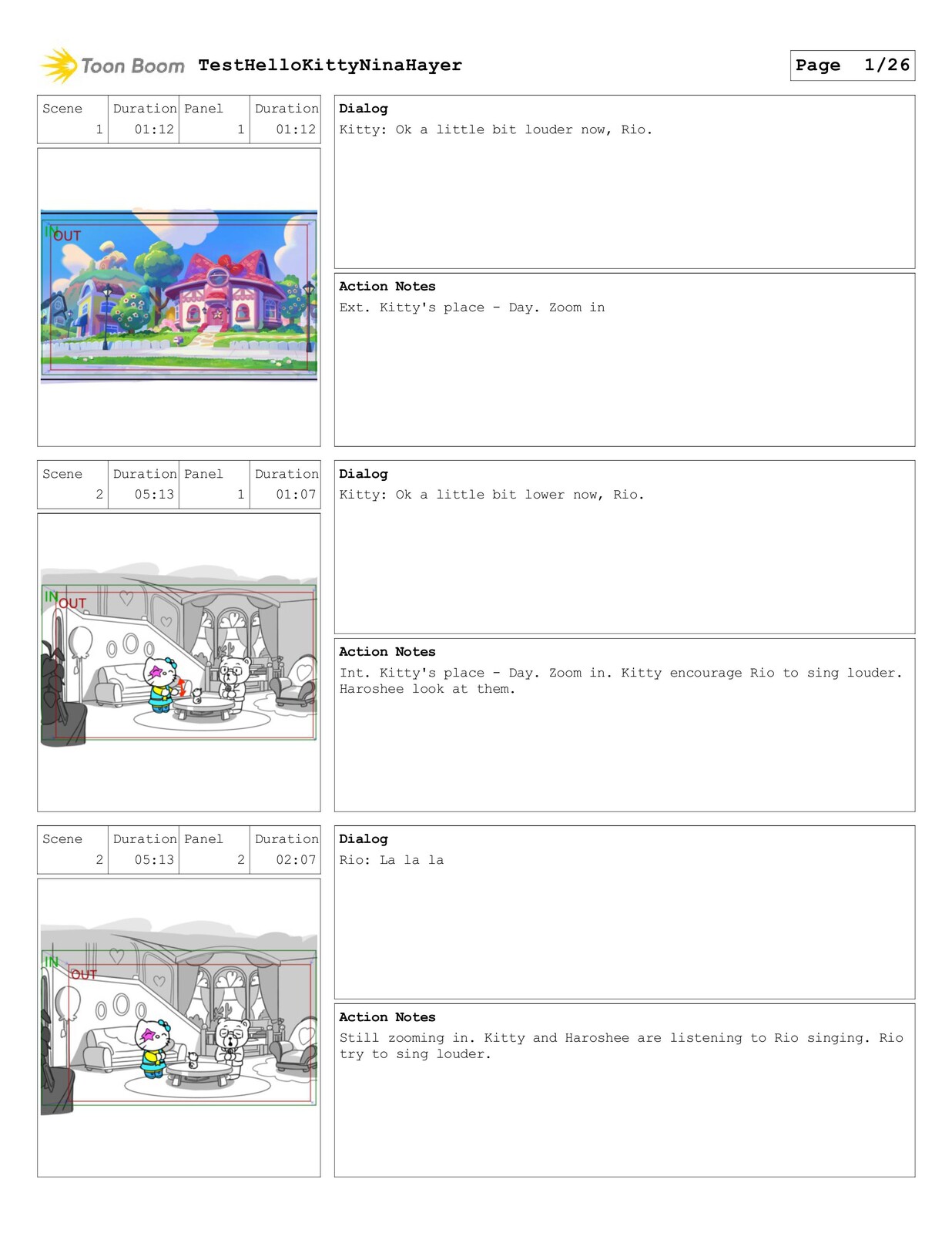  Test Storyboard for Hello Kitty (made with Storyboarder Pro)