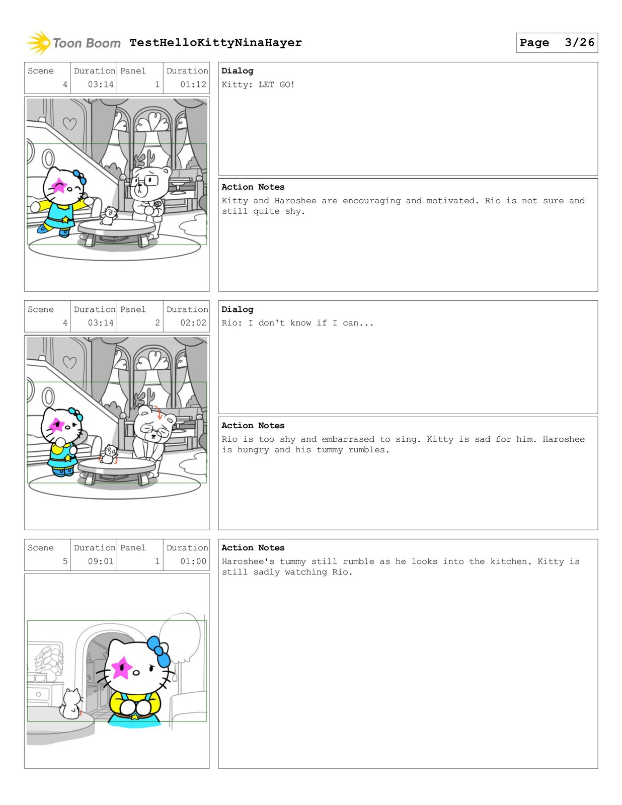  Test Storyboard for Hello Kitty (made with Storyboarder Pro)