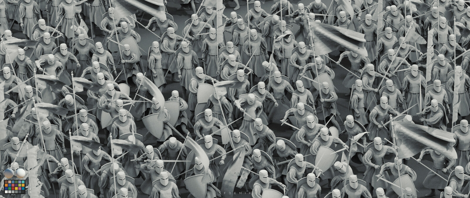 Preparing For War Scene - Shot 02 - Clay Render - With Machbet (Lightning Setup)