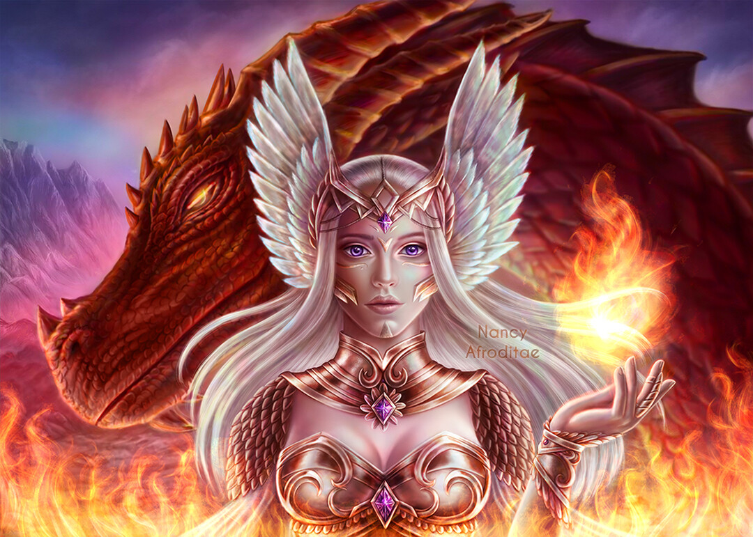 Valkyrie and Dragon by Nancy Afroditae