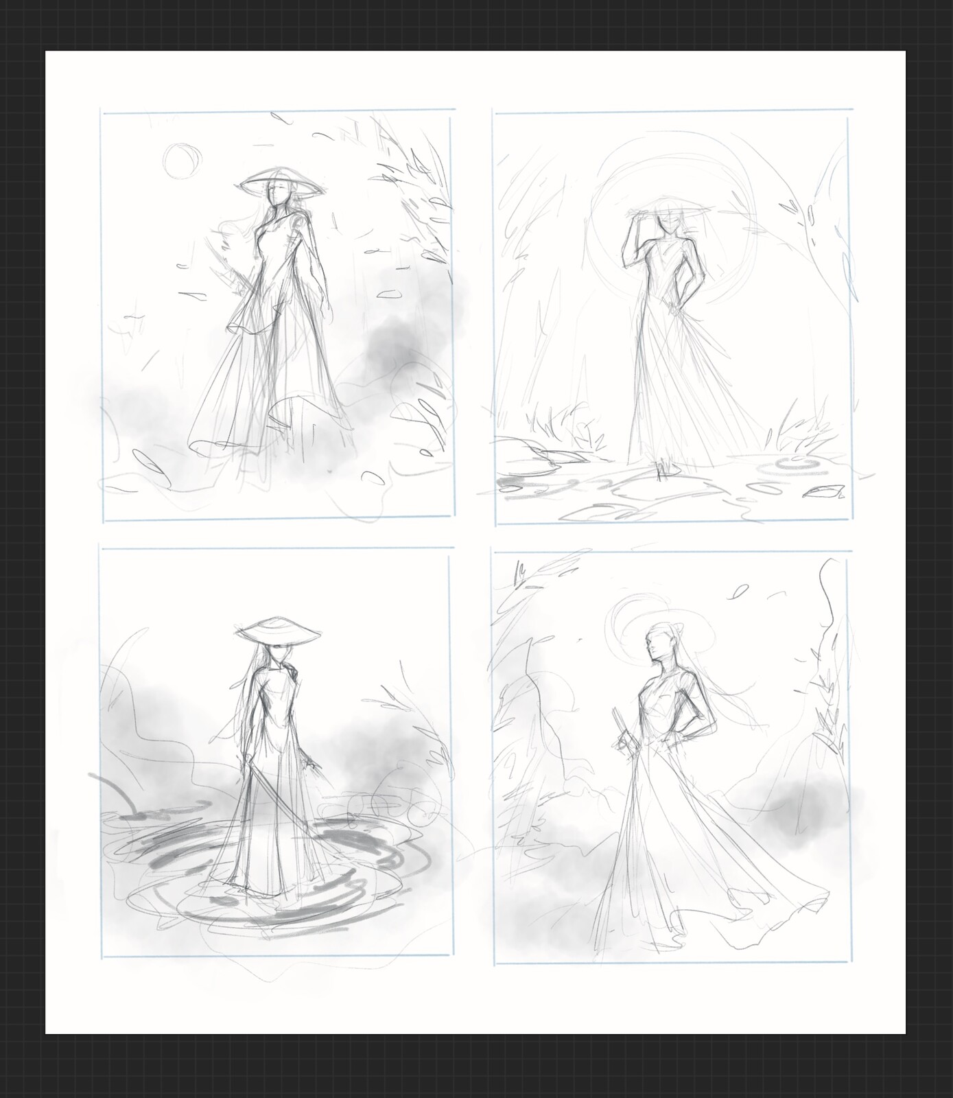 Thumbnail sketches! The client liked the top left the most.