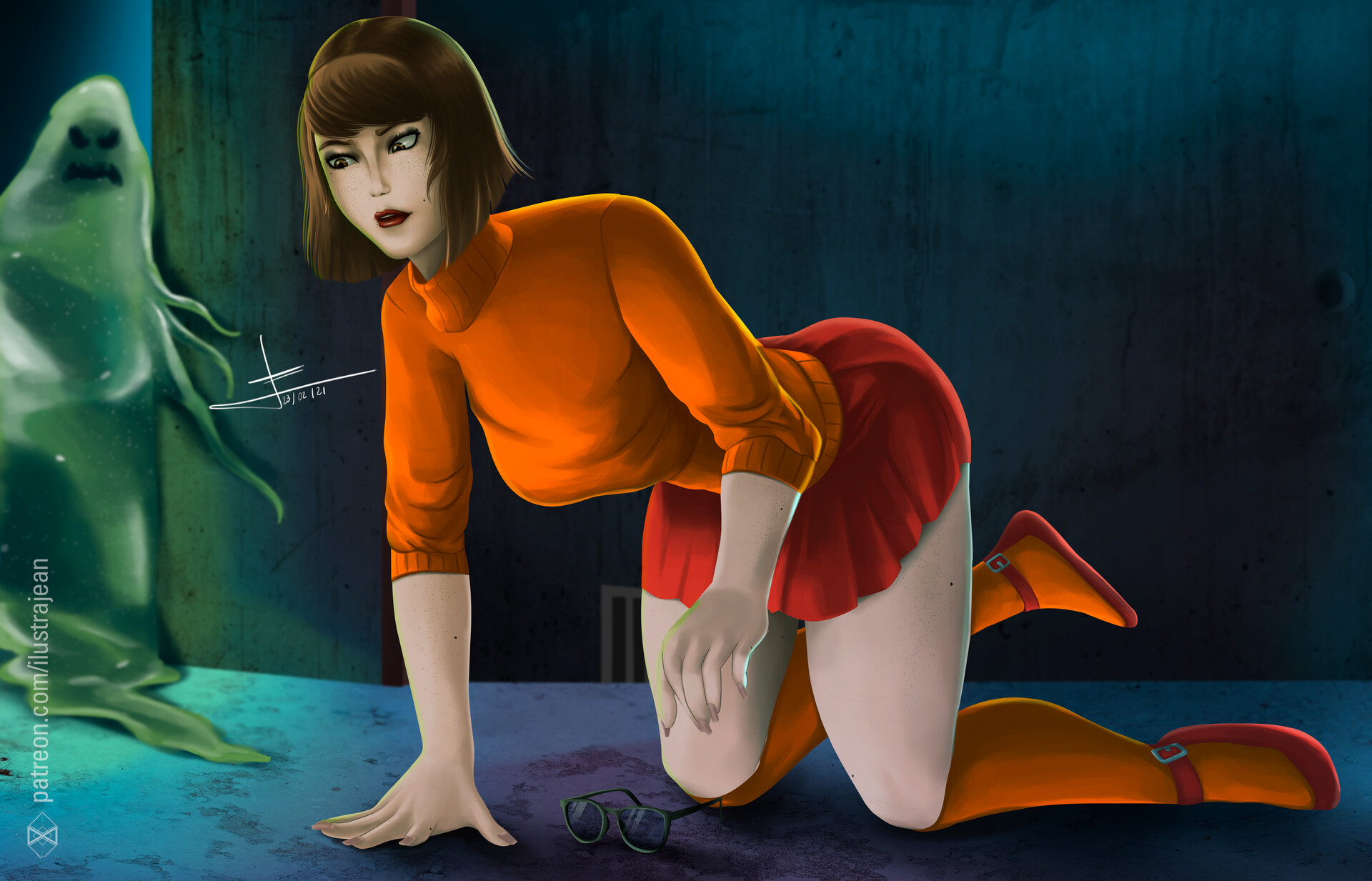 Velma in her casual suit.