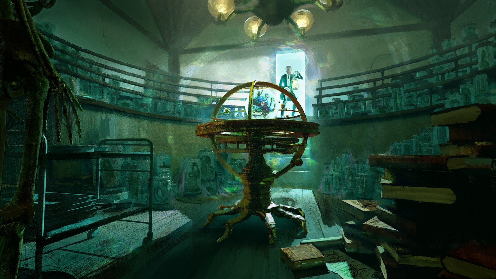  Obed Marsh enters the old operating theatre shocked to see a strange Orrery. A bizarre creature in the center of the Orrery captivates Marsh with its strange spell. 