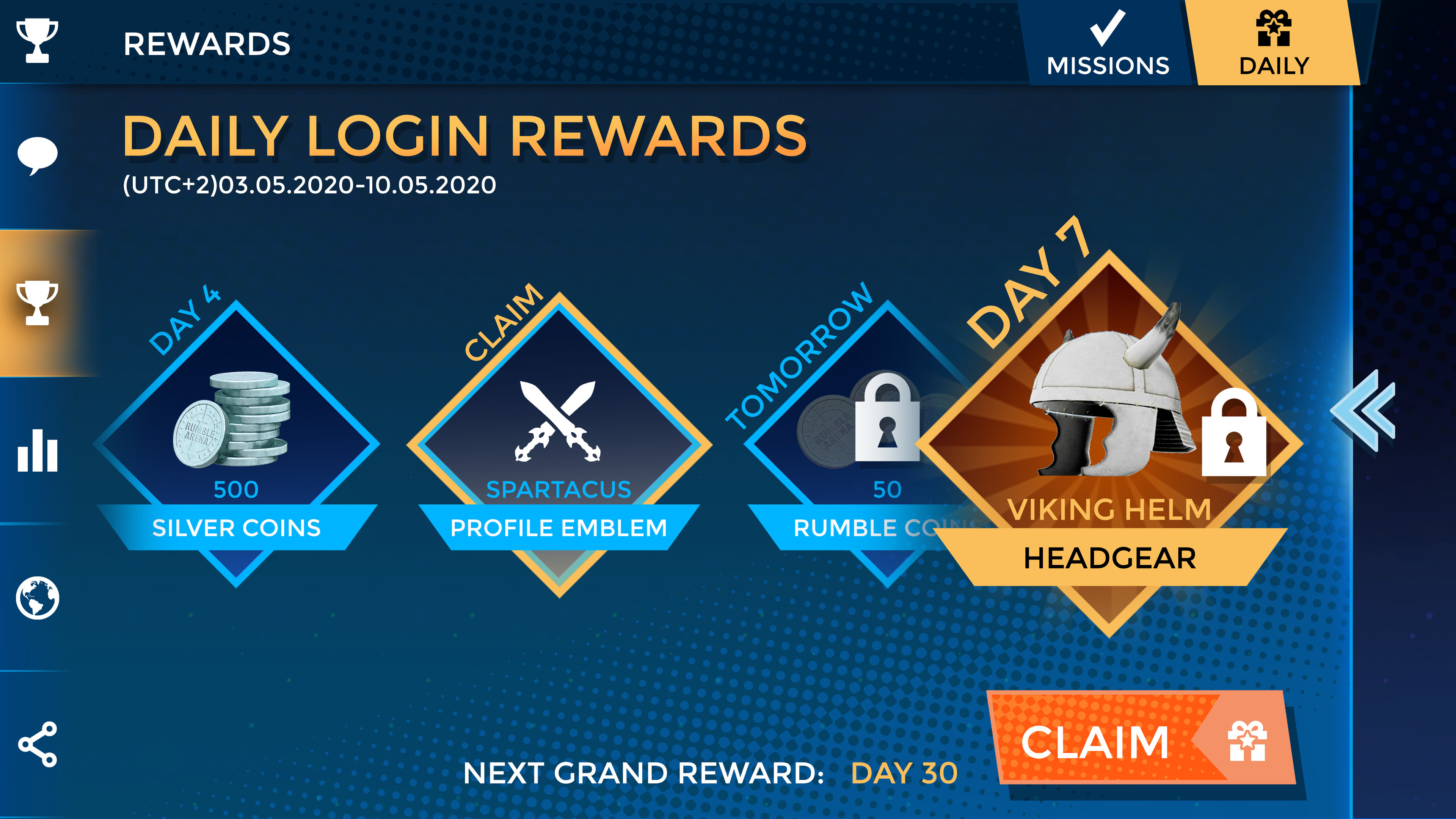 Daily login rewards screen