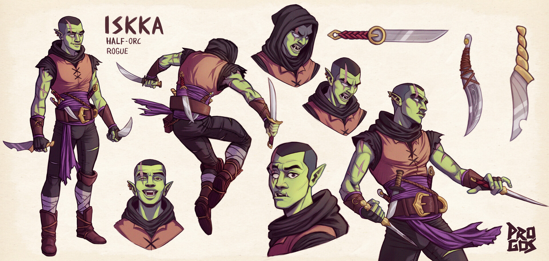 DnD Character Sheet - ISKKA, Half-Orc Rogue.