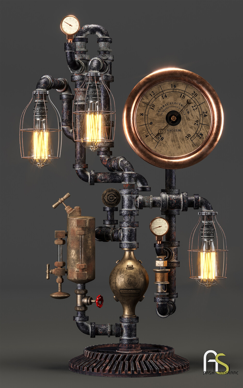 Station 3D Steam Gauge Lamp by machineagelamps