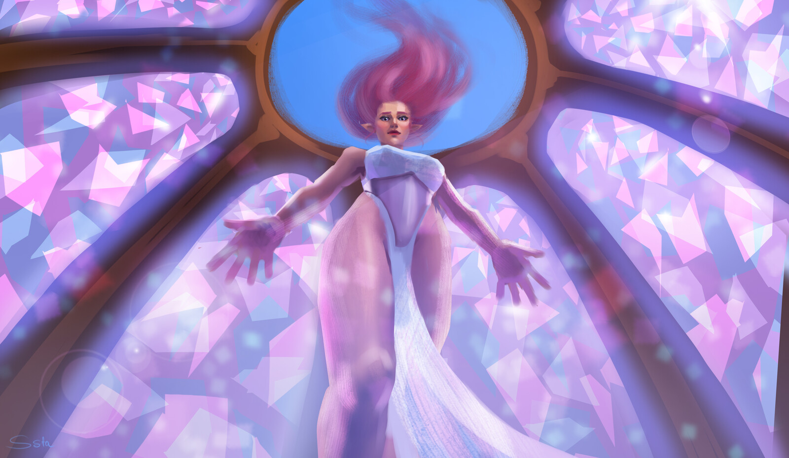 Fairy on stained glass wings