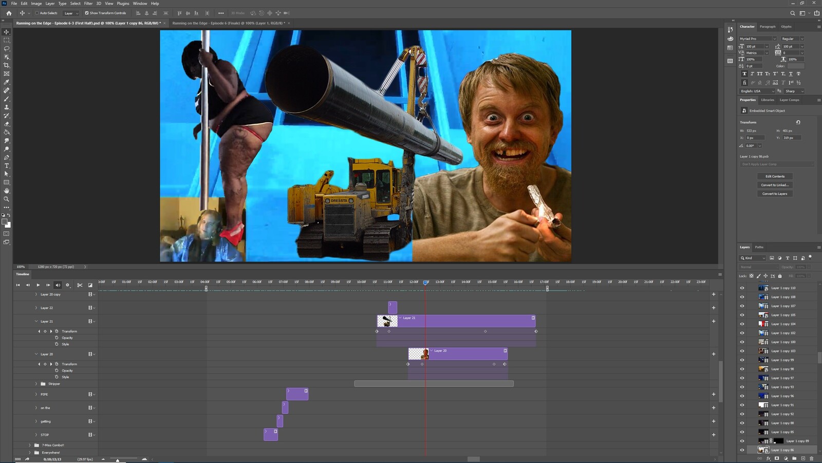 The "Get Off the Pipe" visual effect within Photoshop video editor