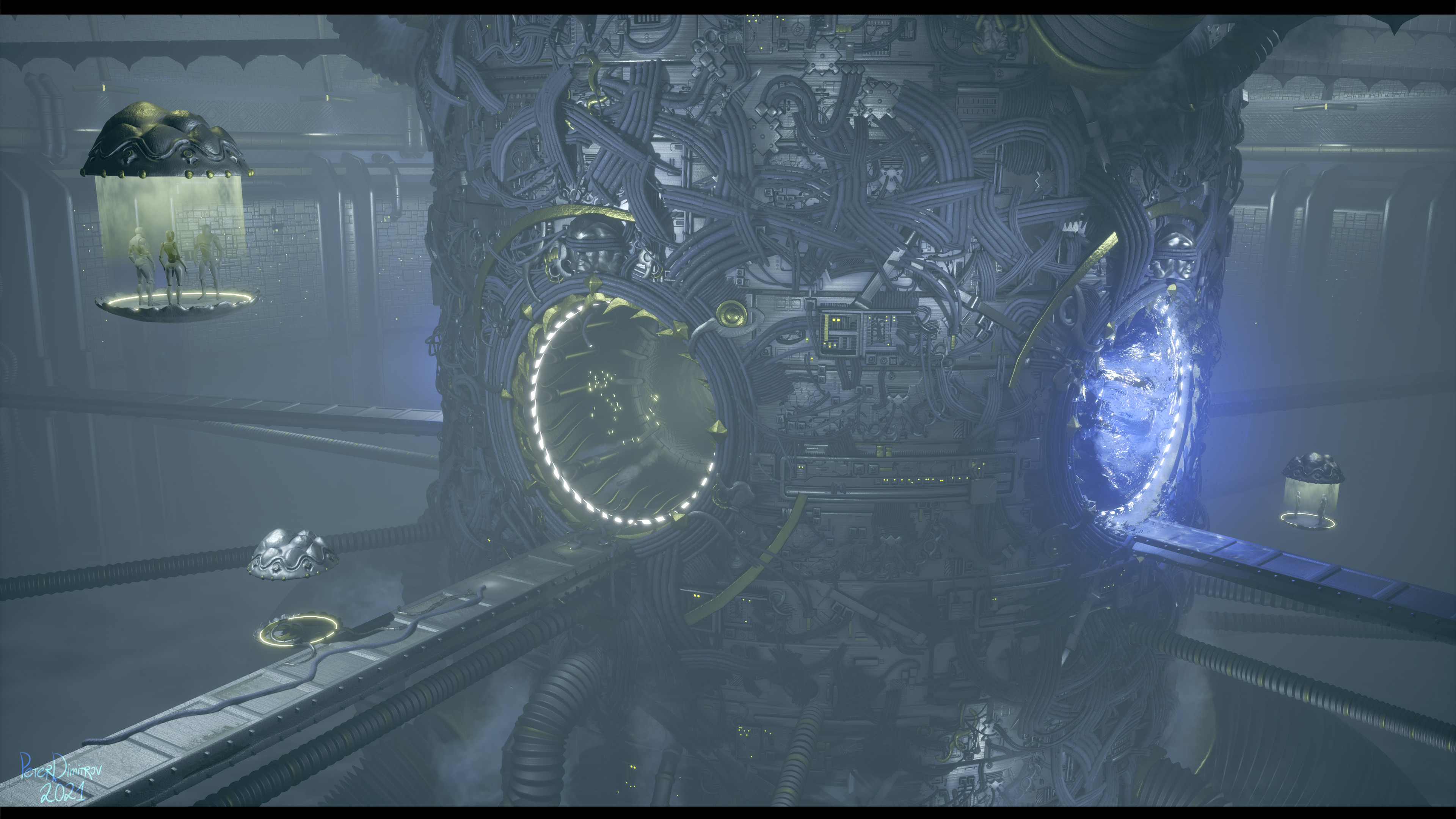 In this backside view I reused some of my assets to try some storytelling and showcase a part of the gateway &amp; stargate that is damaged and malfunctioning.