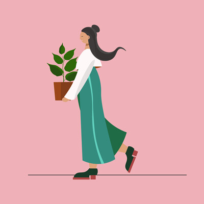 Woman and plant by illustrator