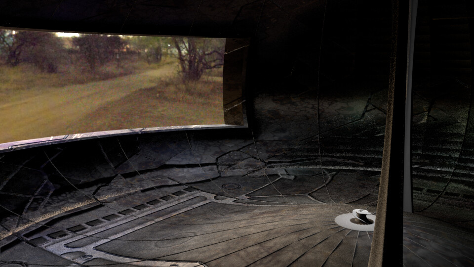 A shot of day 1 texture progress with a single dome light lighting the scene. This camera angle and shot was printed out and used as visual inspiration for the entire rest of the project.