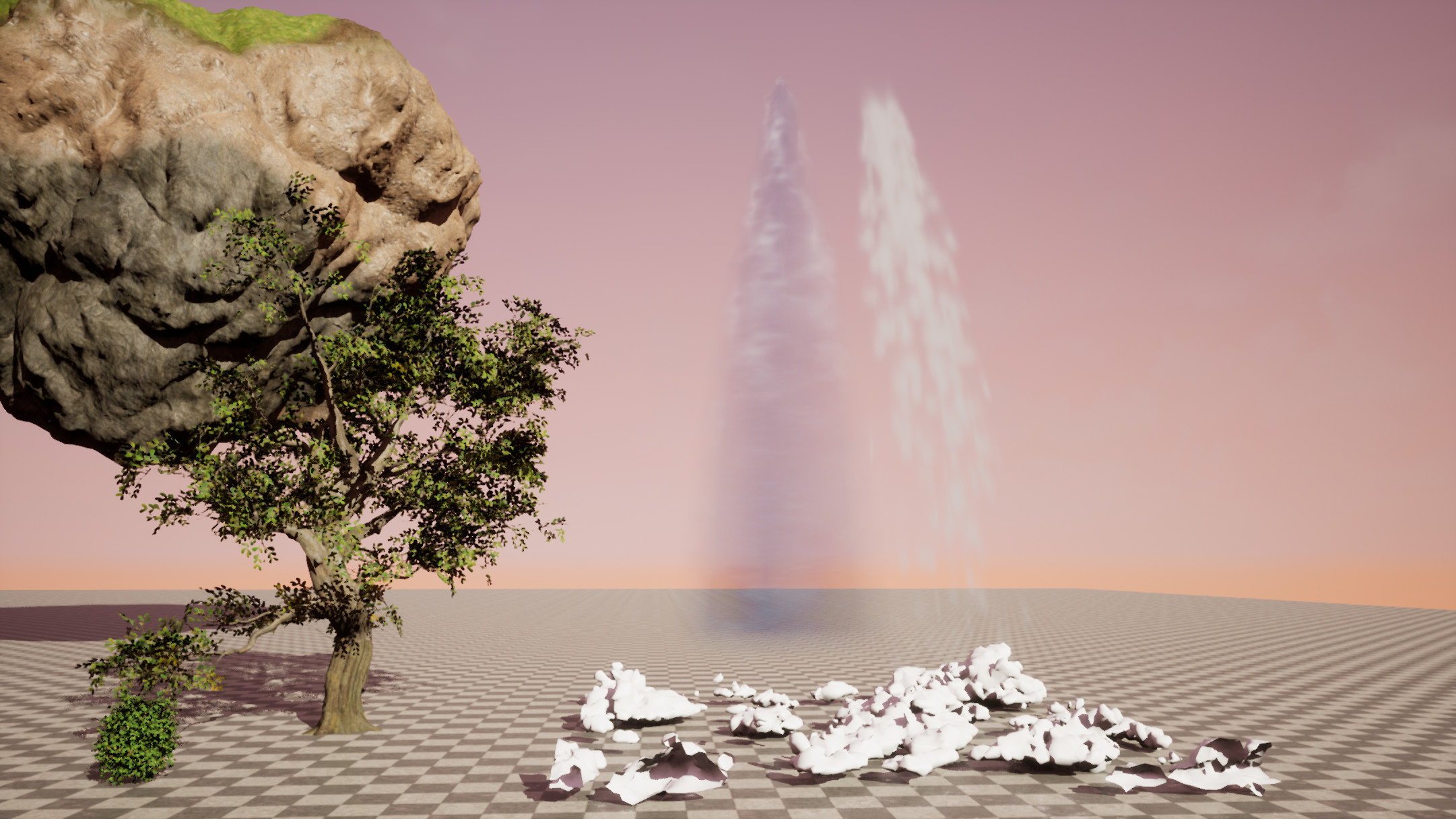 A break down of the waterfall shader and the splashing particle.  Also the cloud mesh used to spawn the cloud particles on.