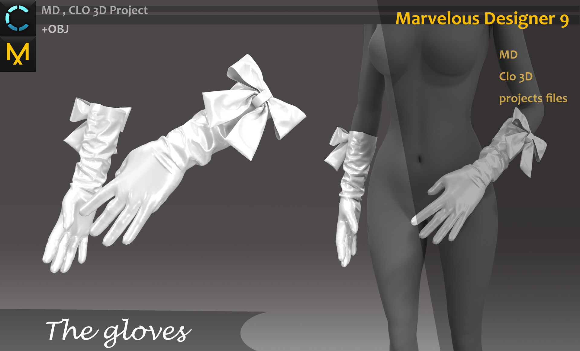 ArtStation Women's Gloves_Marvelous Designer Project_Practice for Zbrush