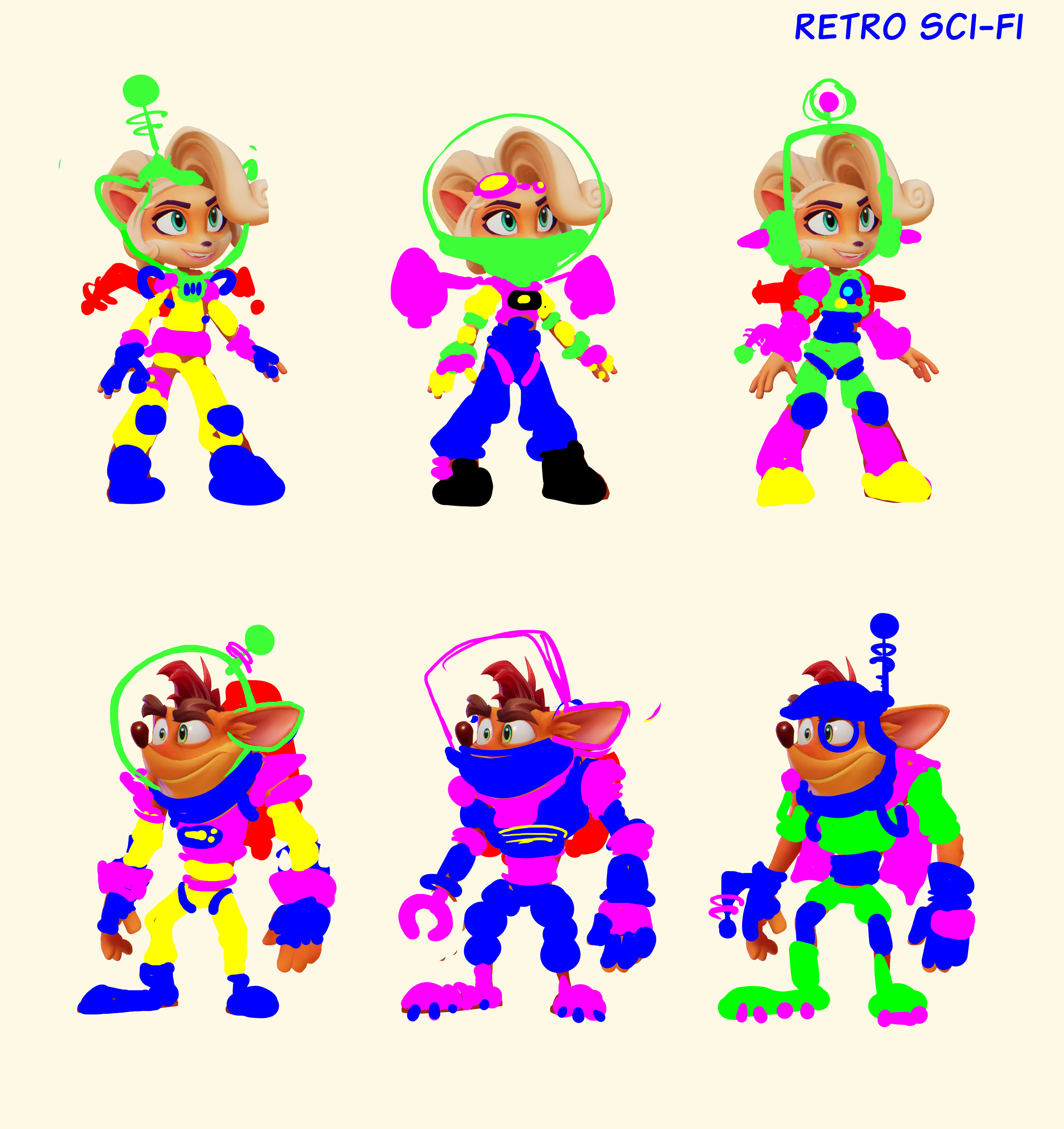 Neon Blobbys for show. Never proceeded with Crash versions.