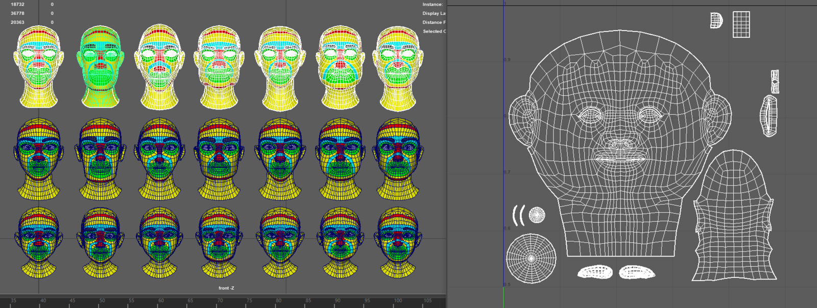 Because they share a UV map we can share textures between all the heads.