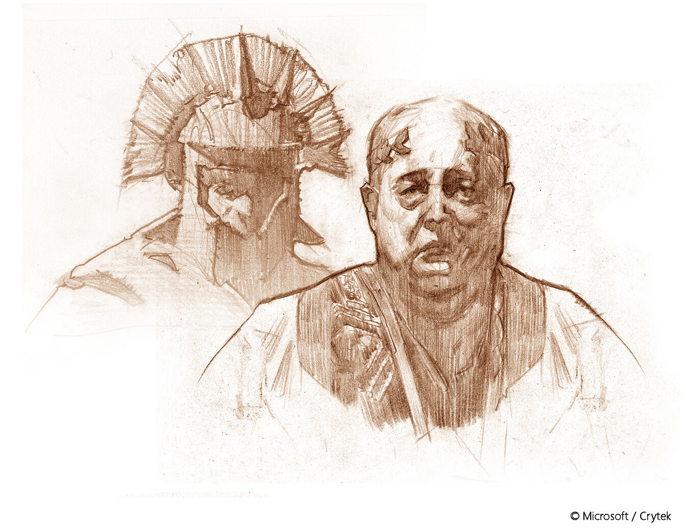 Pencil sketches for "Path of Vengeance" cinematics and "The Fall" film series.