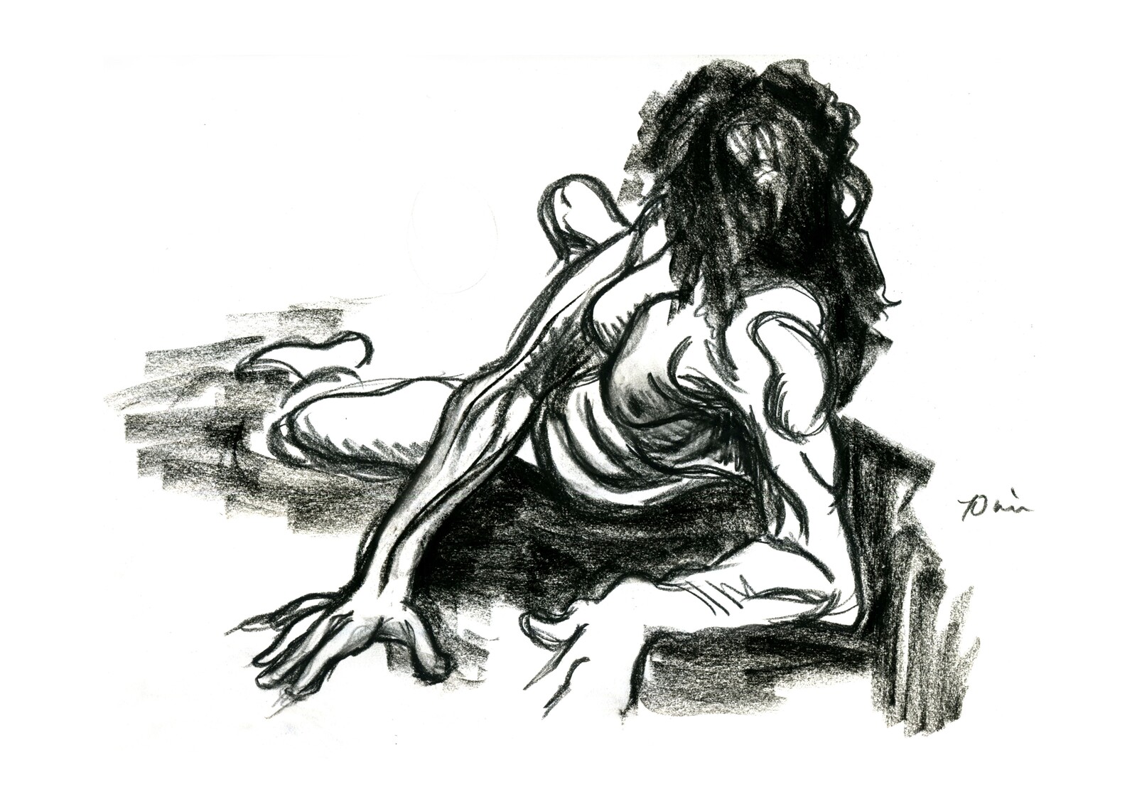 Charcoal stick and pencil, A4 sketchbook.