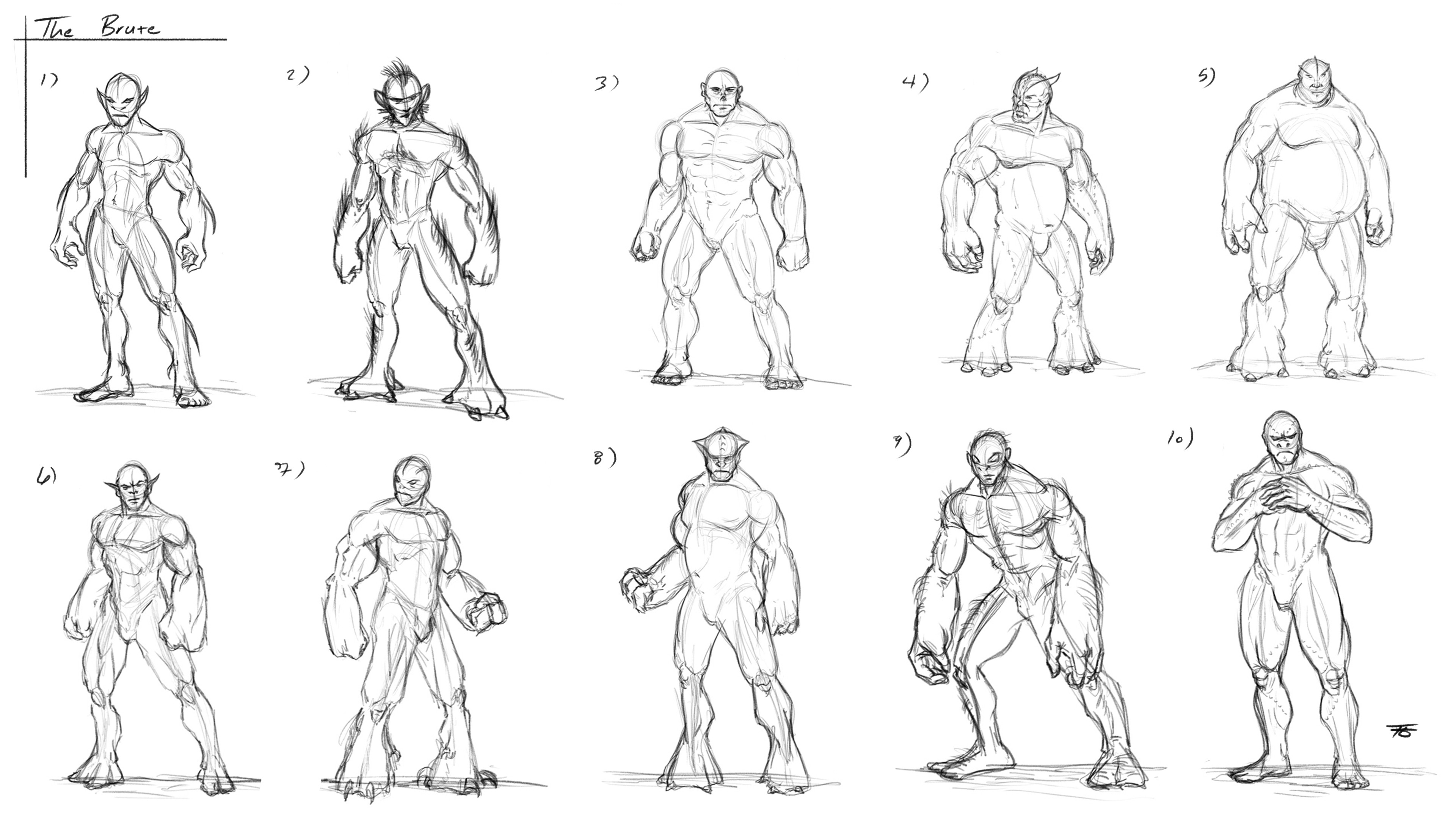 Brute thumbnail sketches. 