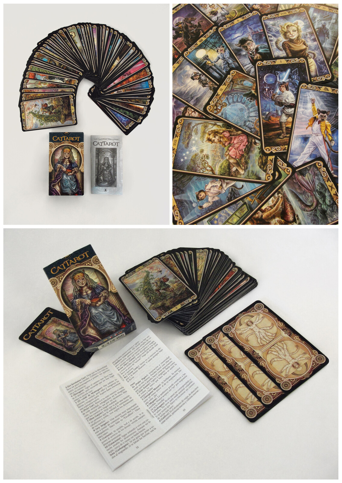 CATTAROT deck published by "Lo Scarabeo": packaging, instructions in four languages, cards and back.