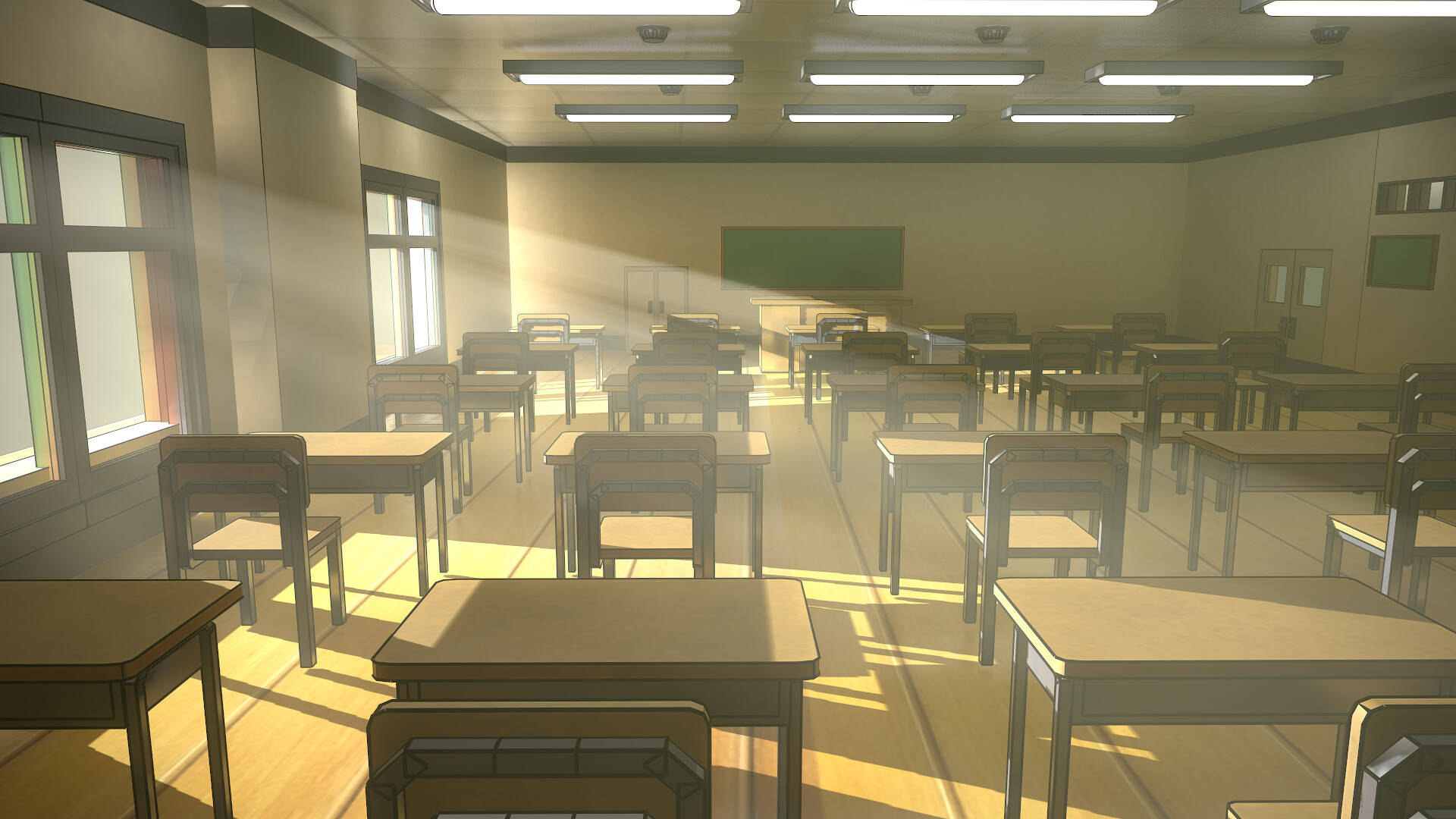 Premium Vector | Classroom front view with a sunset anime background art