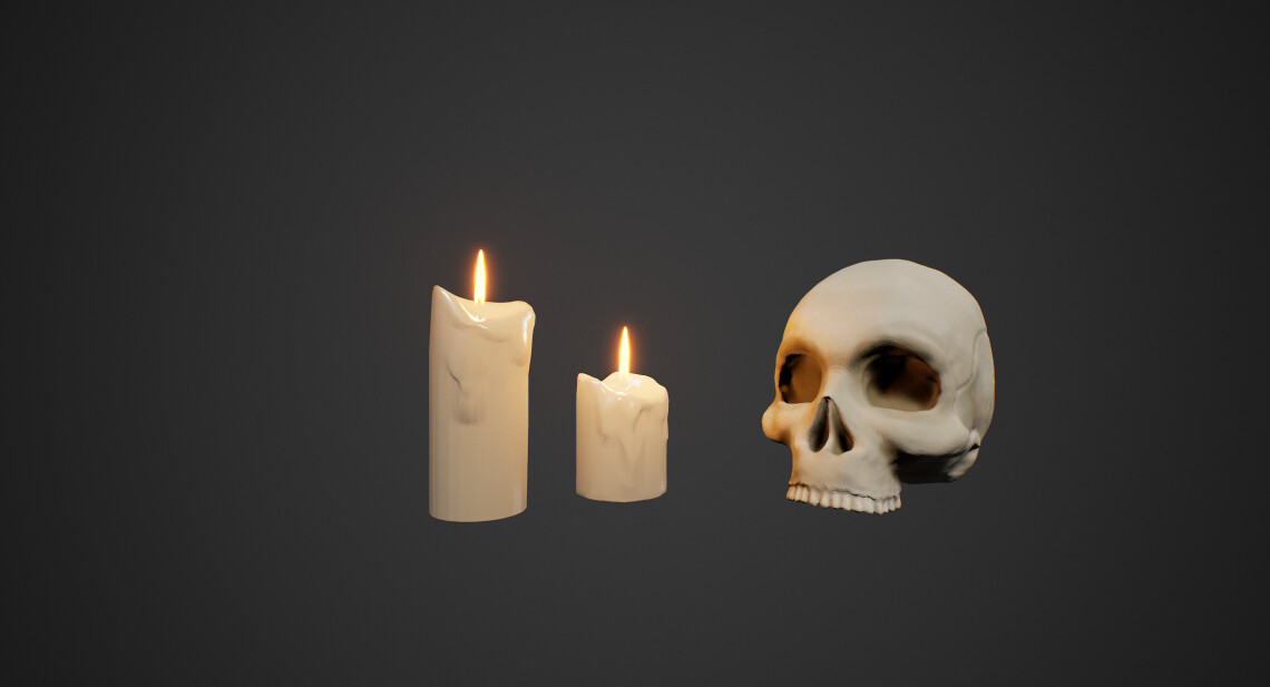 The skull was modeled and optimized in Zbrush. The models were made and created to be optimized and low in performance.