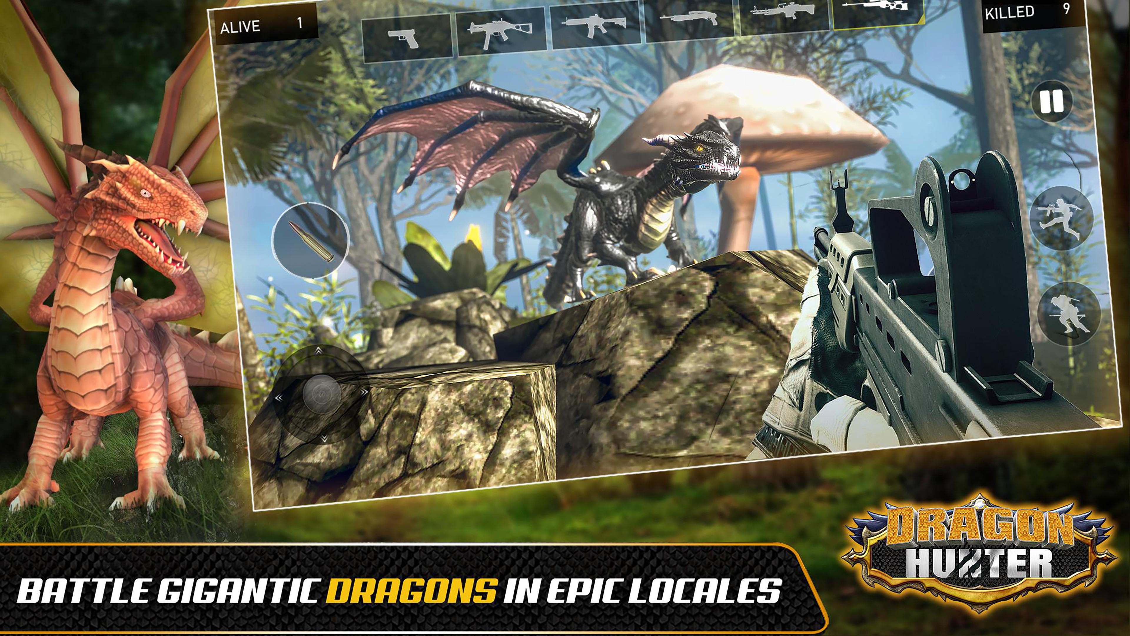 Android Marketing Screenshot focusing on UI of the game and a cool template design to attract users.
