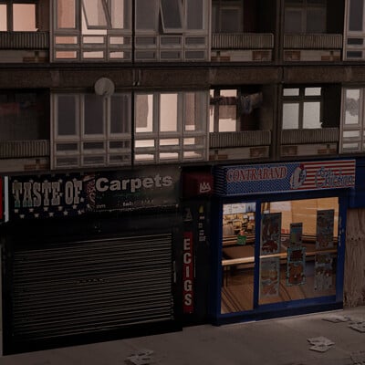 Council estate shops 3D render