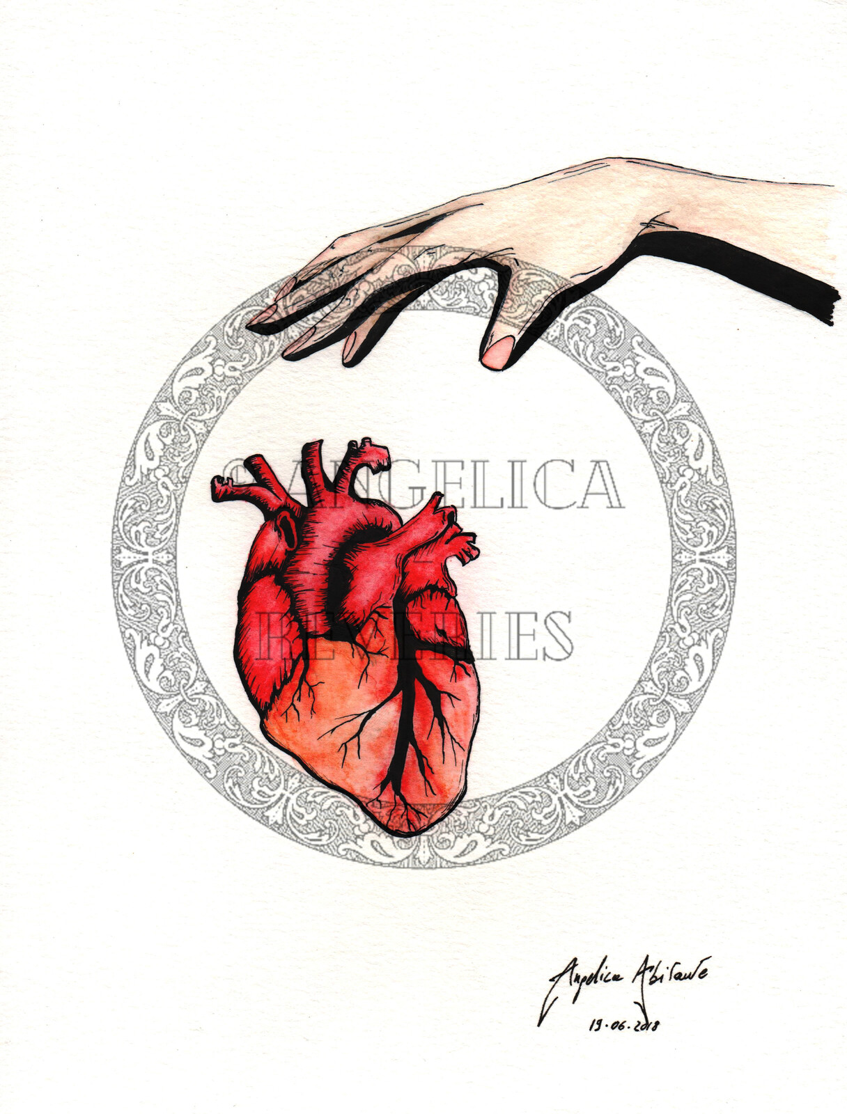 "Life"
Anatomical heart study #1
Inks and watercolors.
