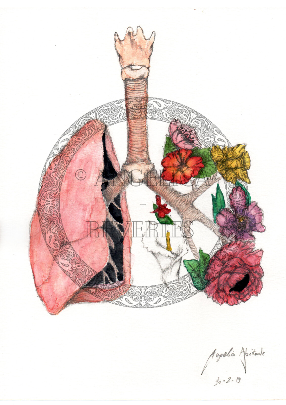 "Breathe"
Anatomical lungs study #1
Pencil and watercolors.

