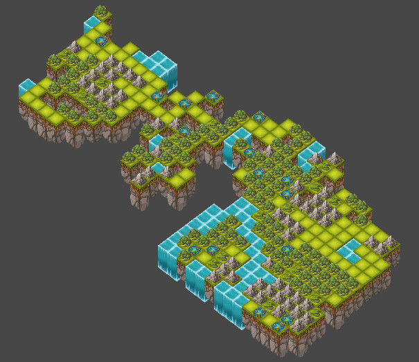 In-engine test of the assets working through a randomised terrain builder