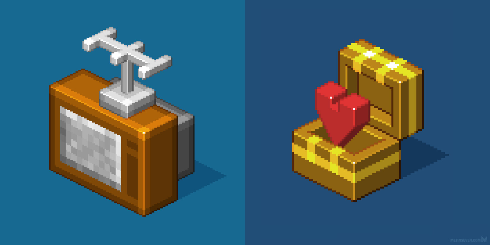 Game-style isometric pixel art icons
